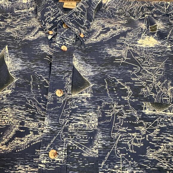 Natural Issue Shirt Mens Large Blue Nautical Print Wrinkle Free Button Front - Picture 3 of 8